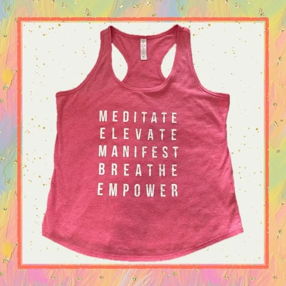 Guru Active Meditate Elevate Manifest Breathe Empower Tank Size S Pink Racerback - Picture 4 of 8